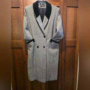 Gray Double-Breasted Coat with Black Accents